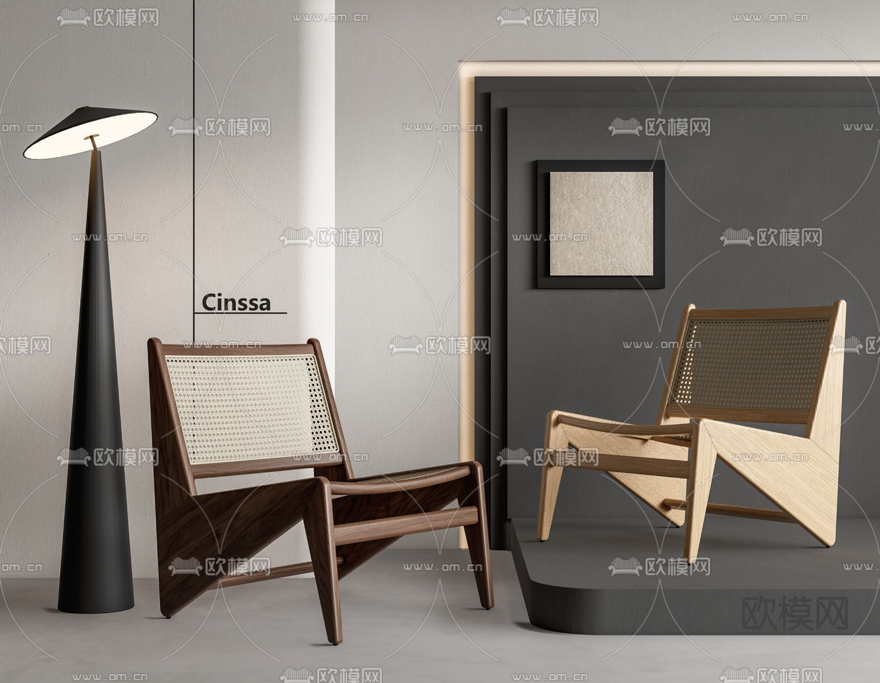 Cassina 藤编休闲椅su模型下载（渲染图1）