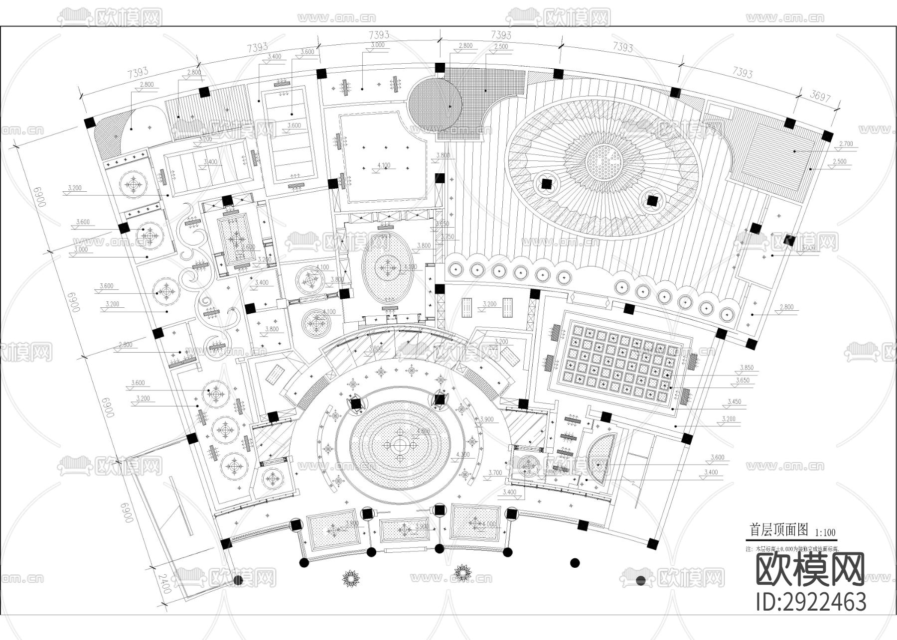 2300㎡汤泉 水疗 洗浴中心cad施工图下载（渲染图3）