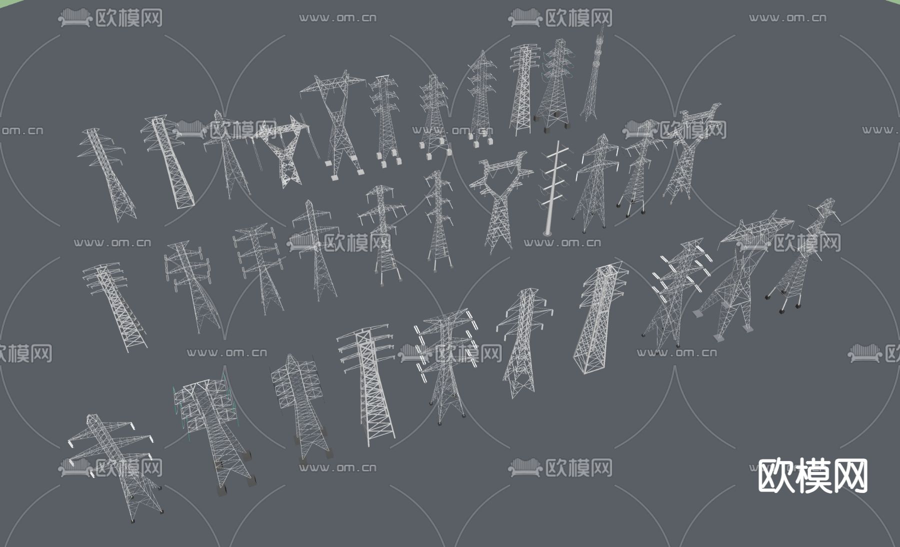 高压塔 信号塔 高压电塔su模型下载（渲染图2）