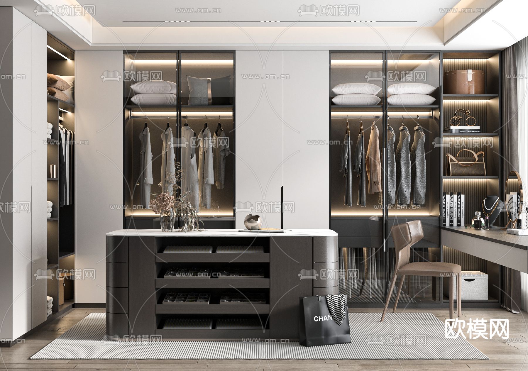 轻奢衣帽间 中岛柜 首饰柜3d模型下载