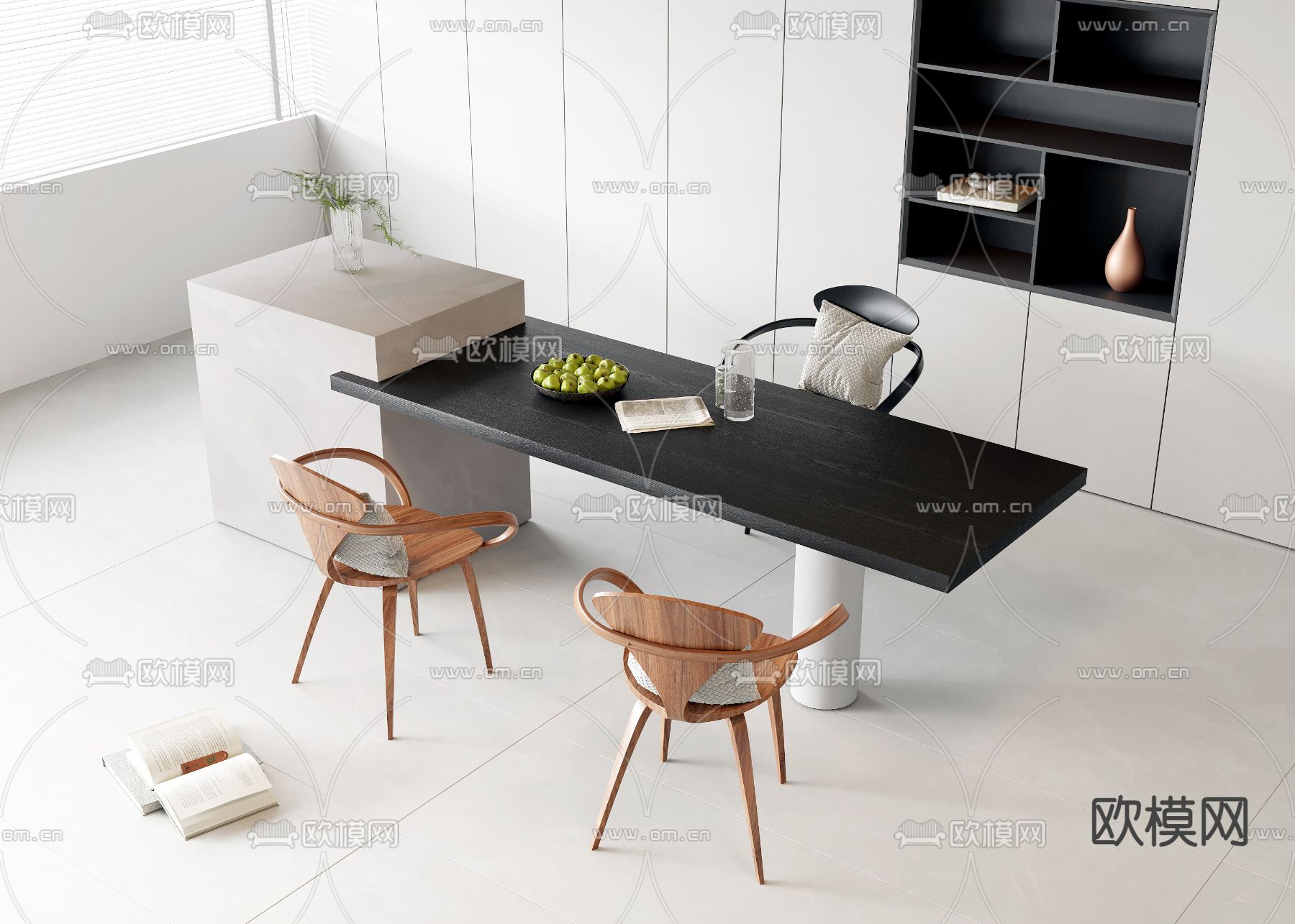 现代餐桌椅su模型下载（渲染图1）