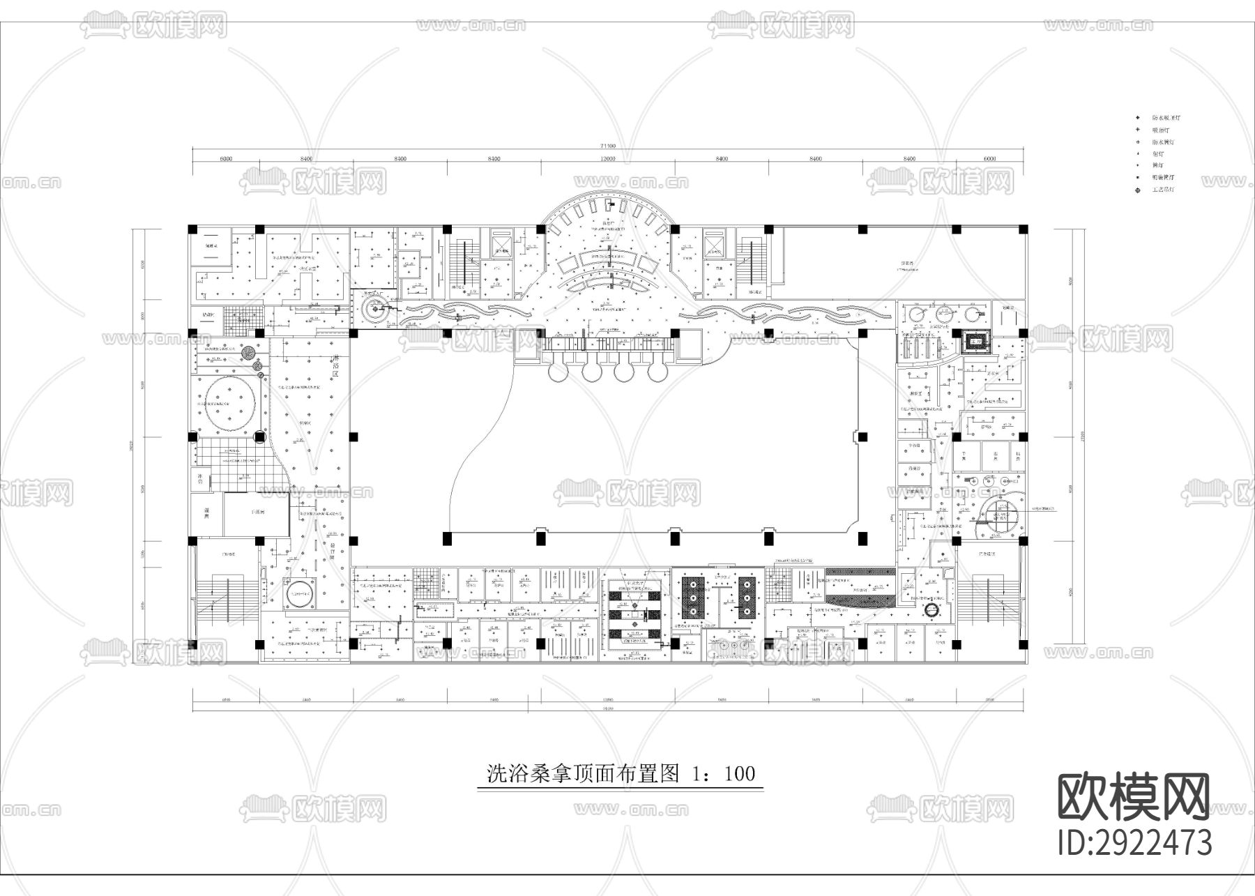 3000㎡汤泉 水疗 洗浴会所cad施工图下载（渲染图2）