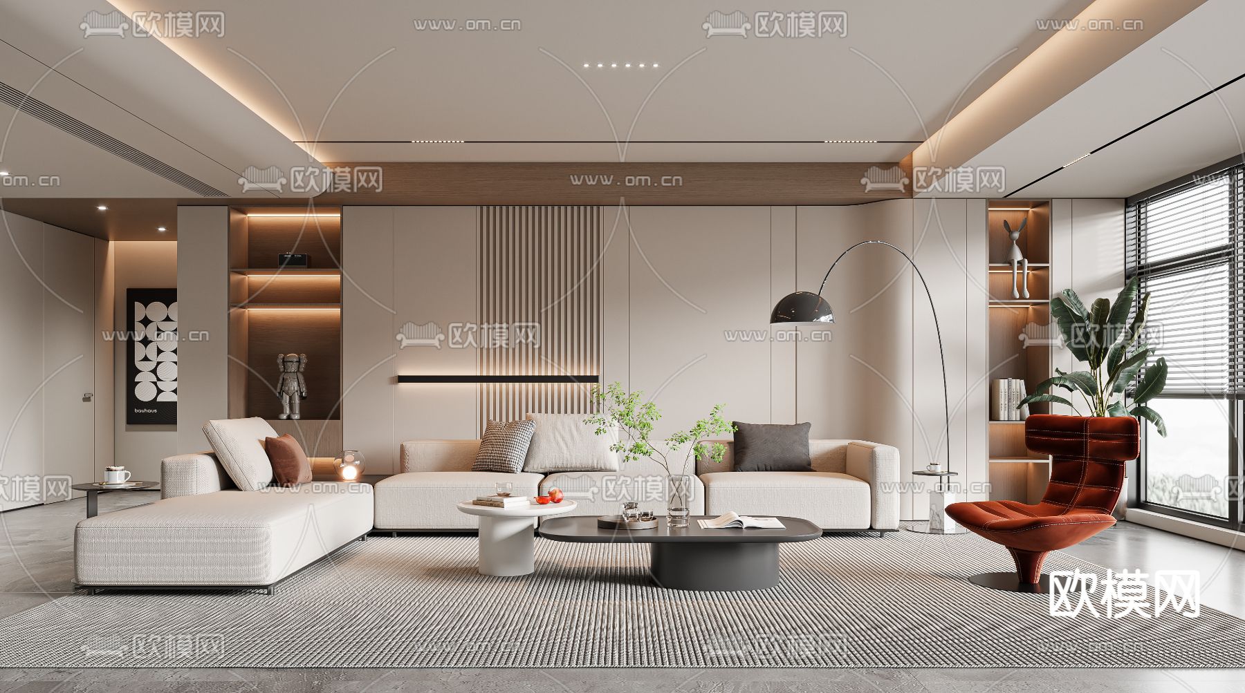 现代客厅3d模型下载（渲染图1）