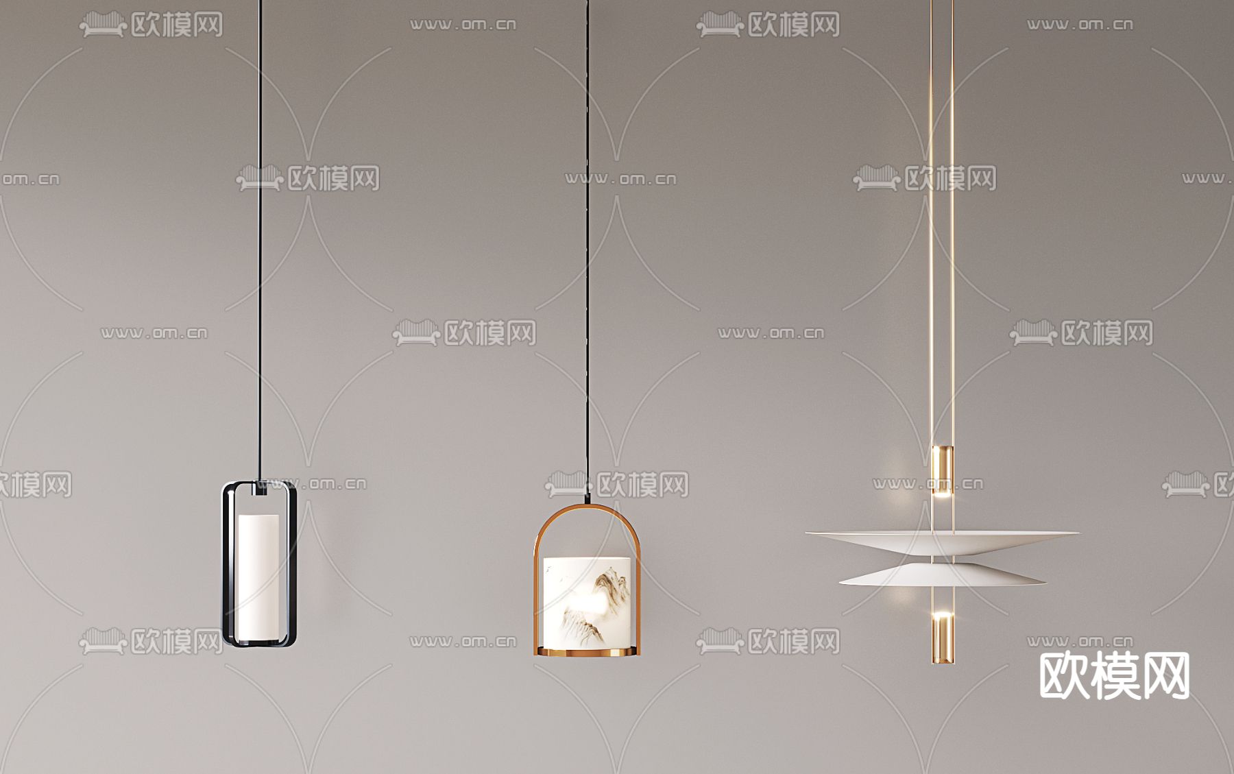 新中式吊灯 透光石吊灯3d模型下载