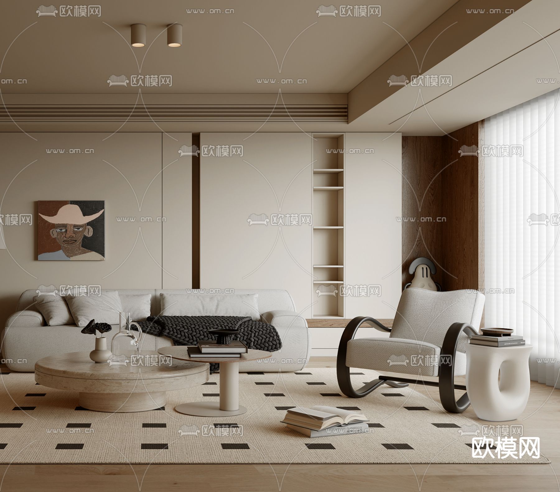 侘寂客厅3d模型下载（渲染图3）