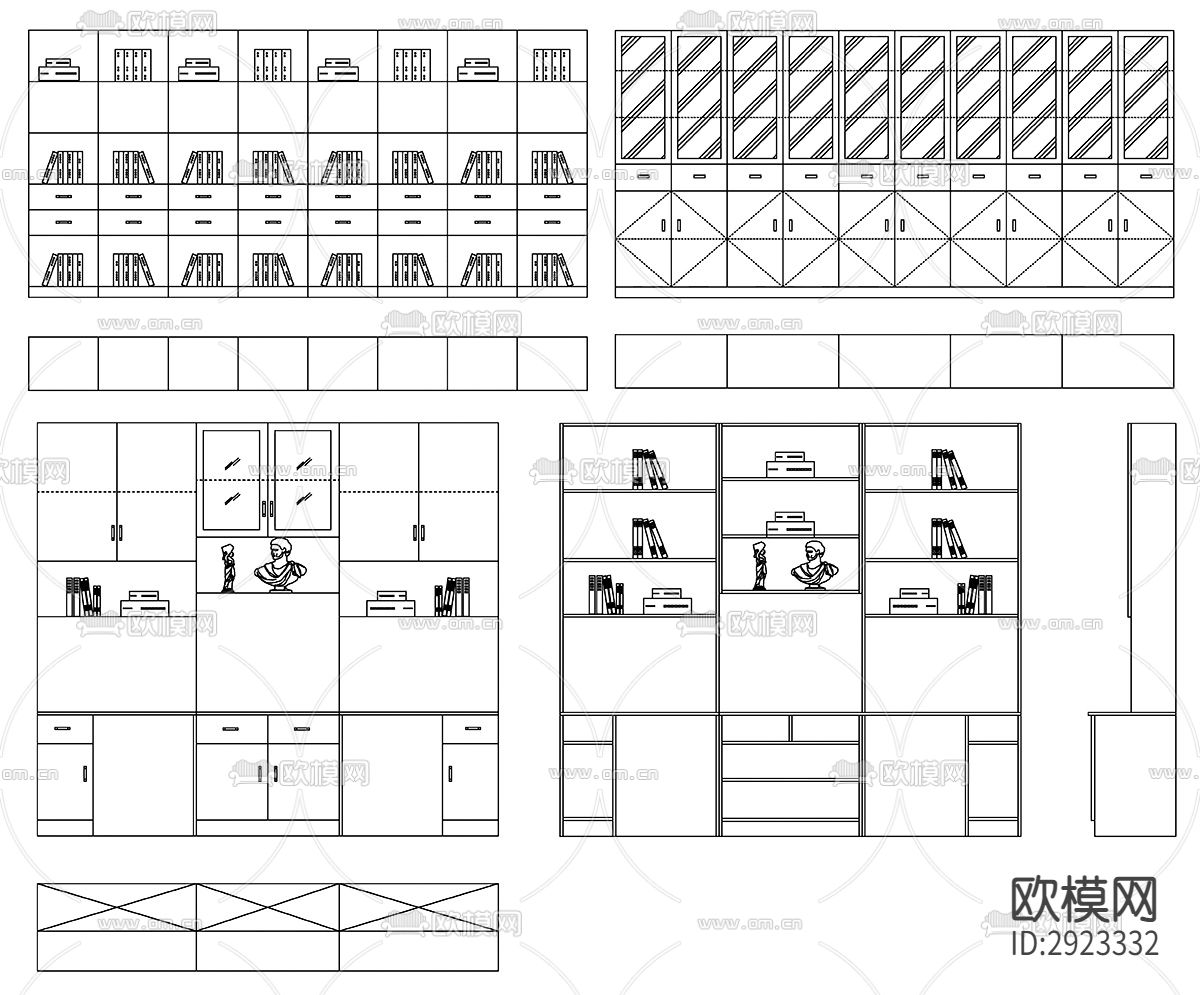 装饰柜书柜设计素材cad图库下载（渲染图2）