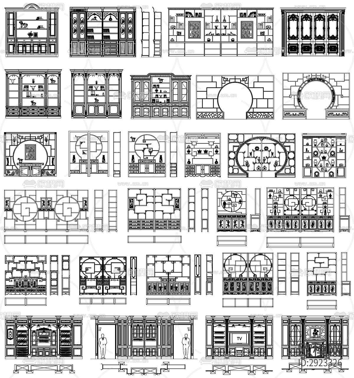 博古架中式柜室内设计素材cad图库下载（渲染图3）