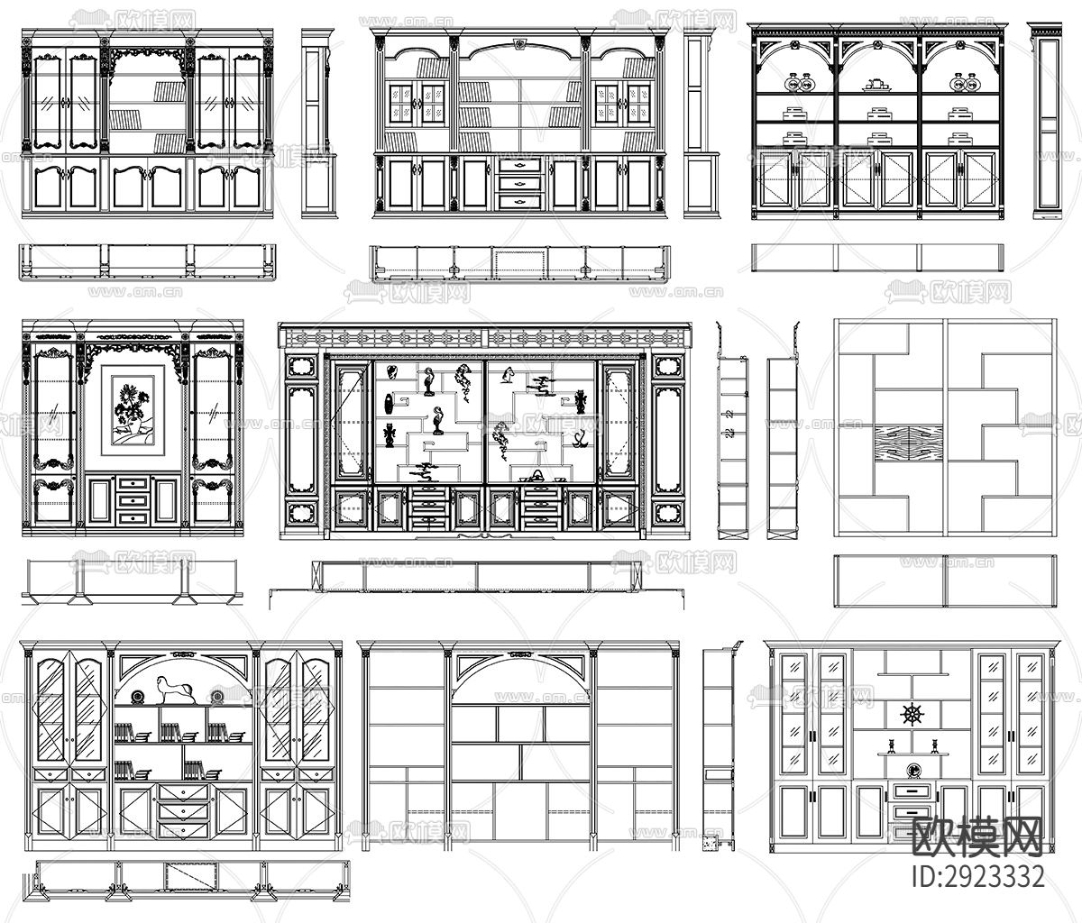 装饰柜书柜设计素材cad图库下载（渲染图6）