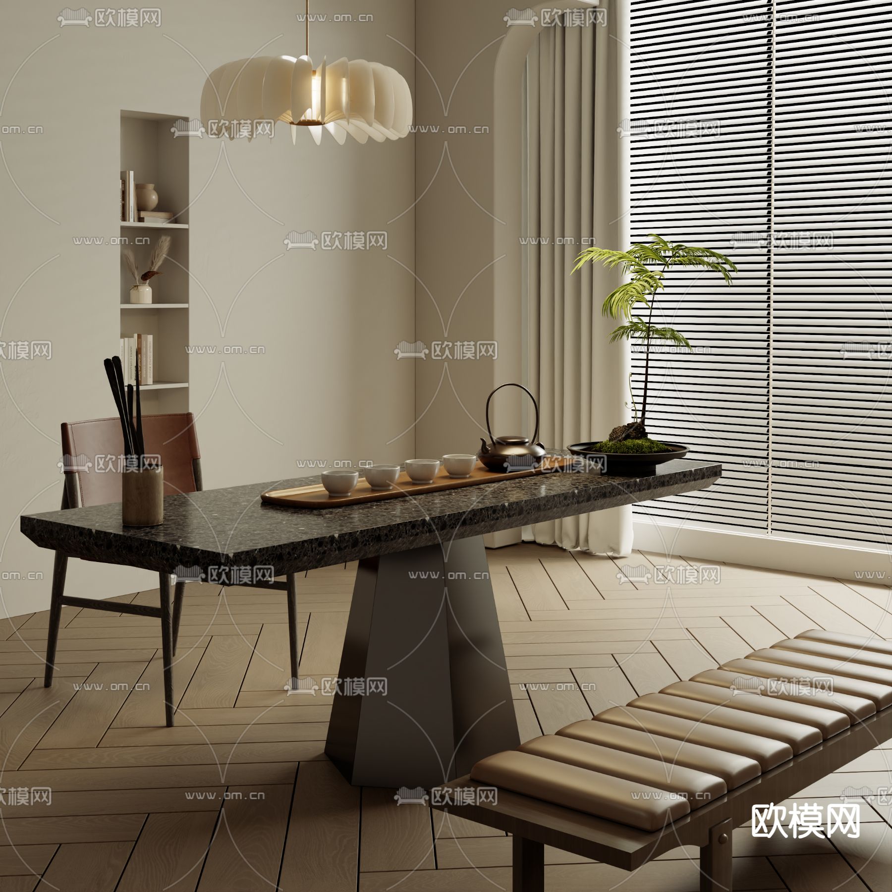 侘寂茶桌 茶台3d模型下载