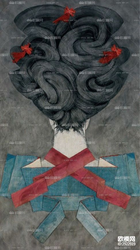 麓幂笔下的女人颈项装饰画贴图下载（渲染图4）