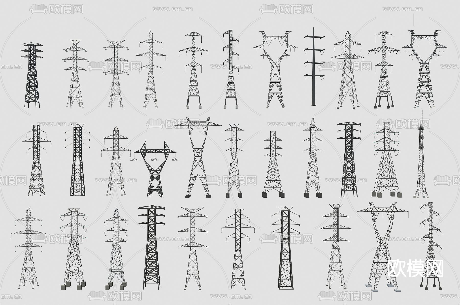 高压塔 信号塔 高压电塔su模型下载（渲染图2）