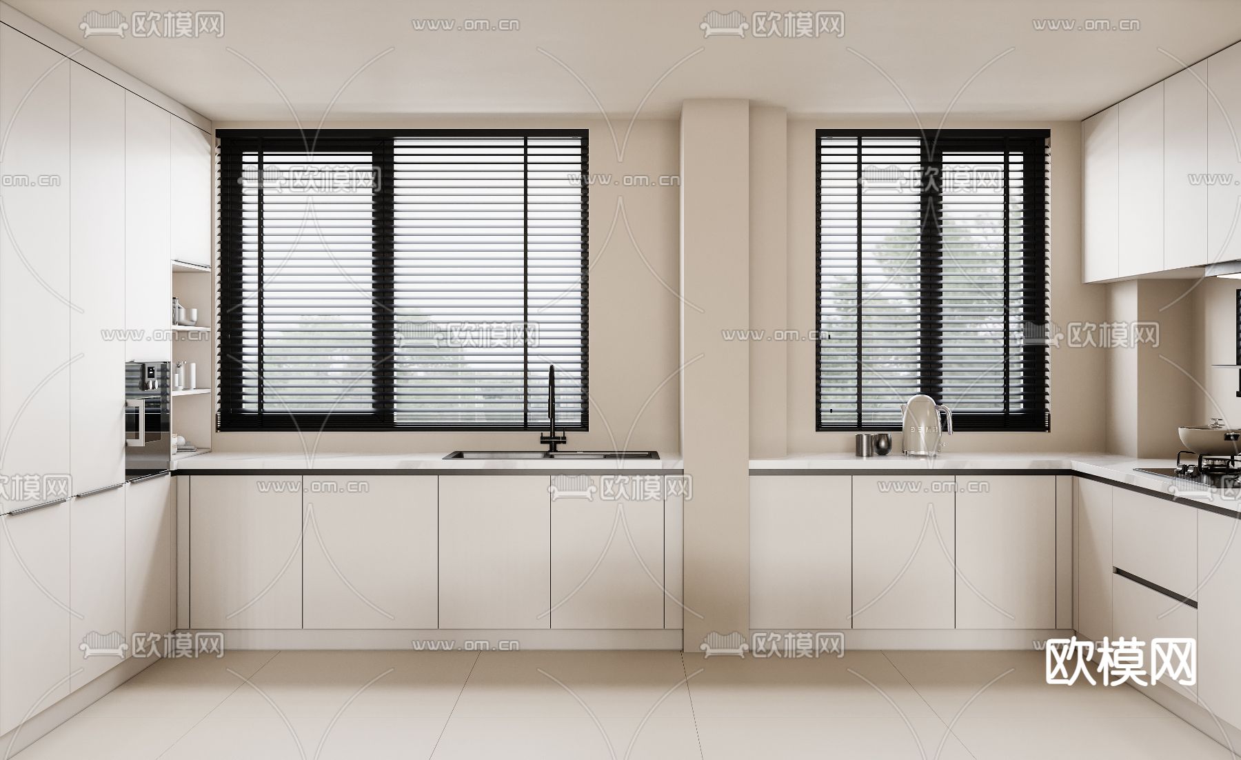 奶油风客餐厅3d模型下载（渲染图3）