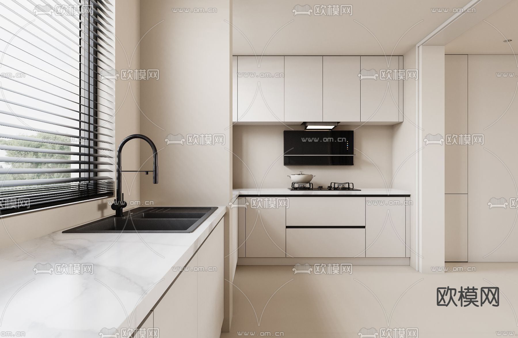 奶油风客餐厅3d模型下载（渲染图2）