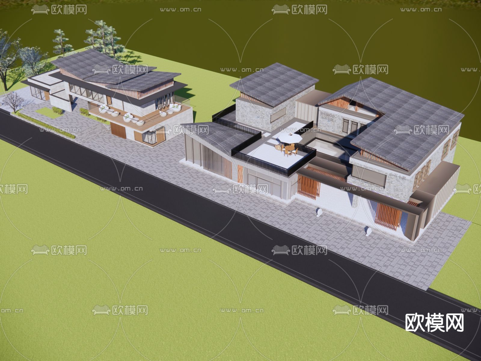 民宿建筑su模型下载（渲染图2）