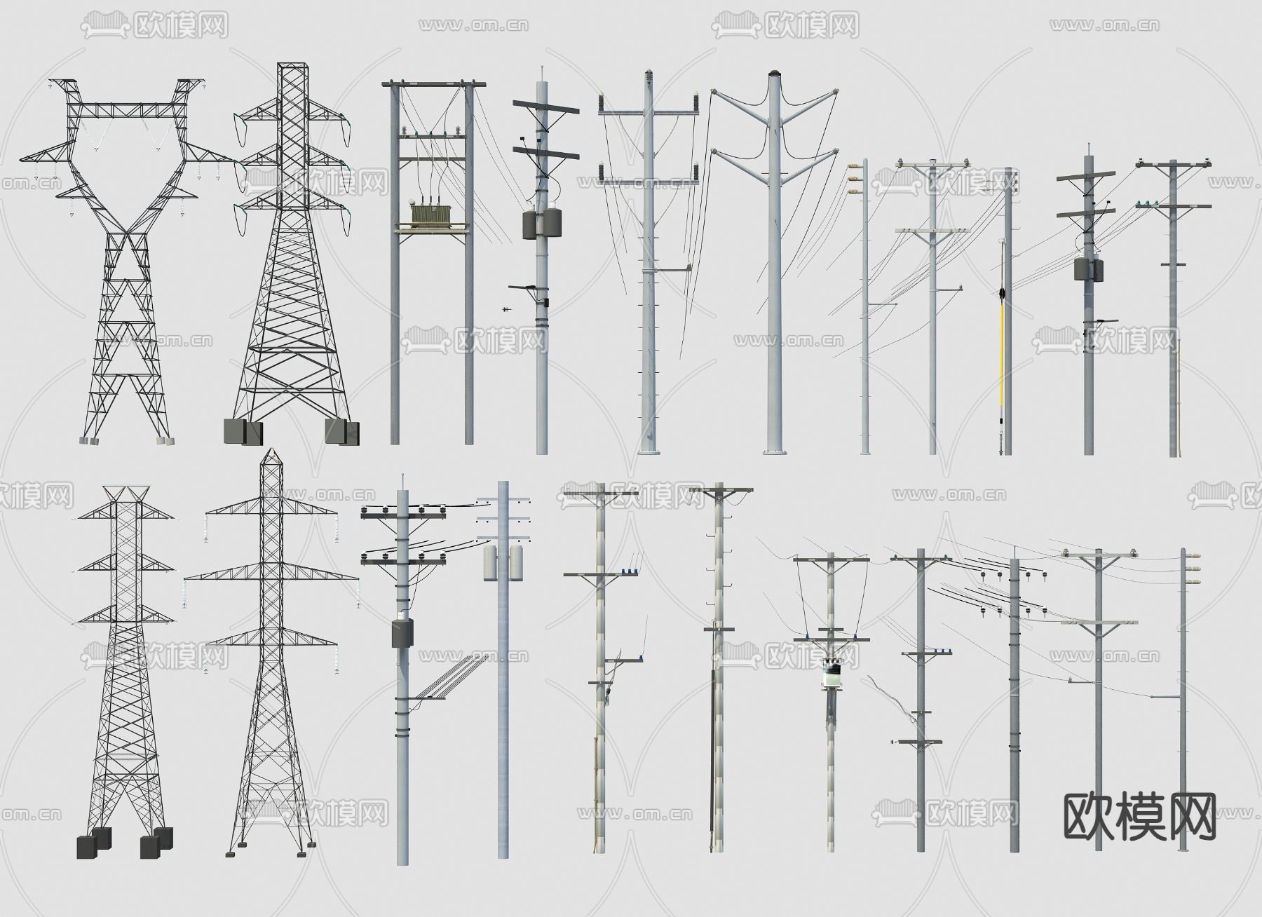 高压塔 信号塔 高压电塔su模型下载（渲染图1）