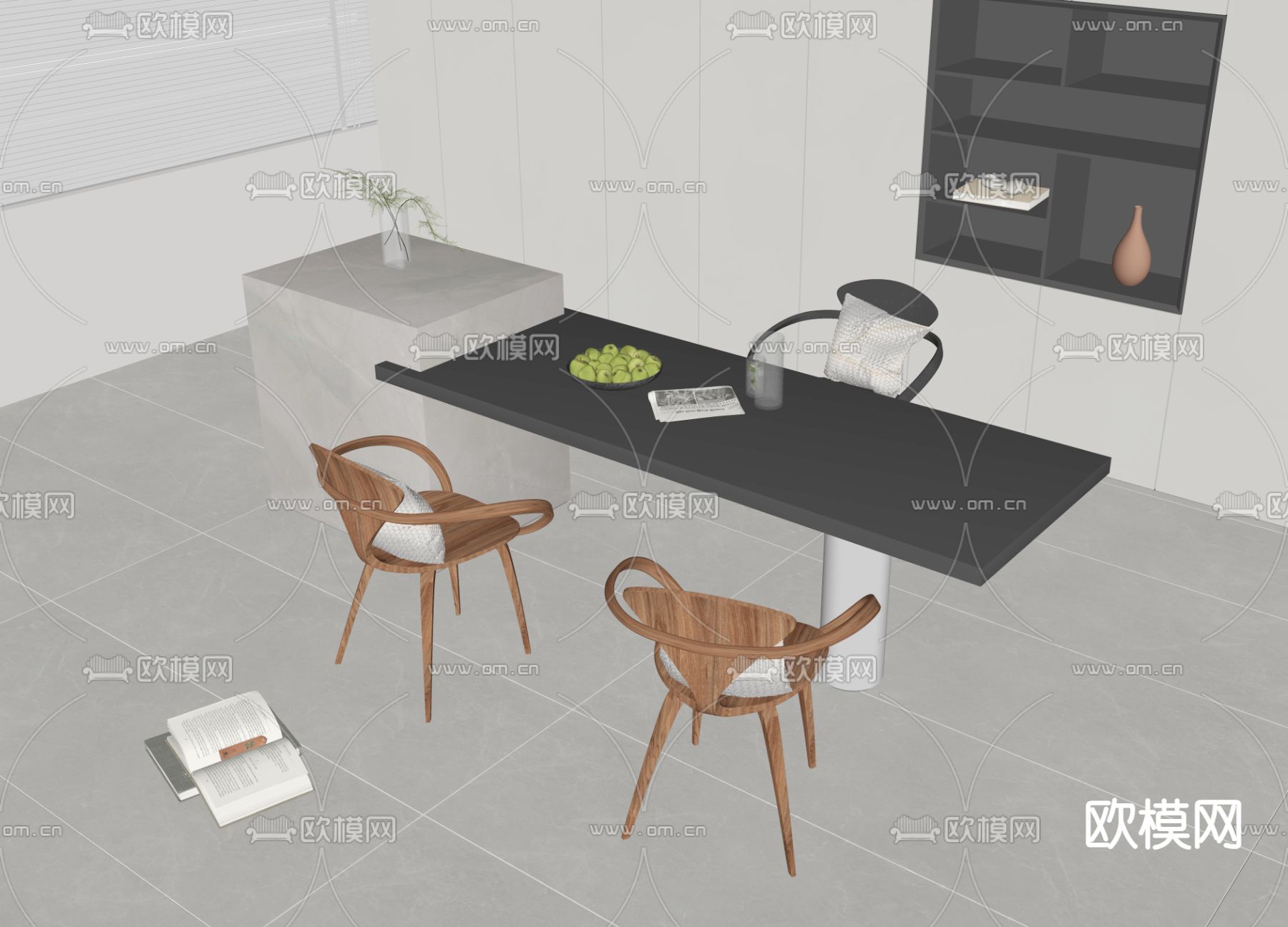现代餐桌椅su模型下载（渲染图2）