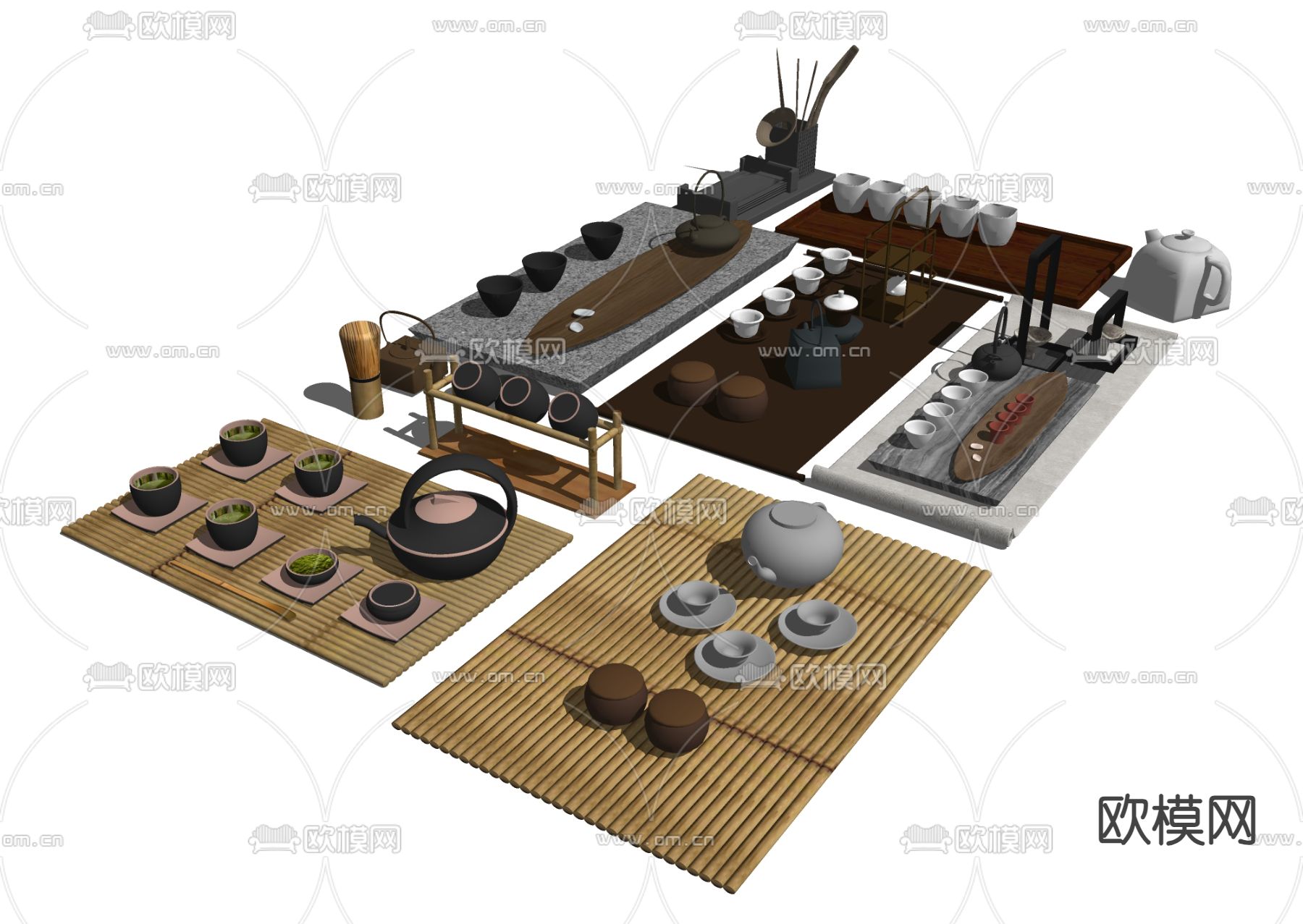 茶壶茶盘 茶杯茶具su模型下载（渲染图2）