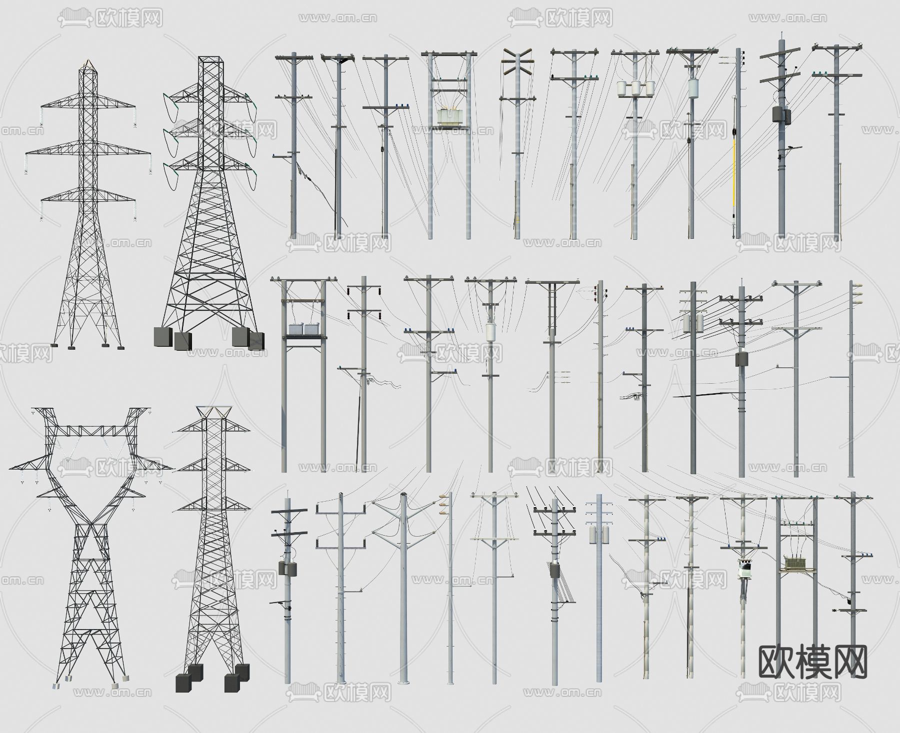 高压塔 信号塔 高压电塔su模型下载（渲染图2）