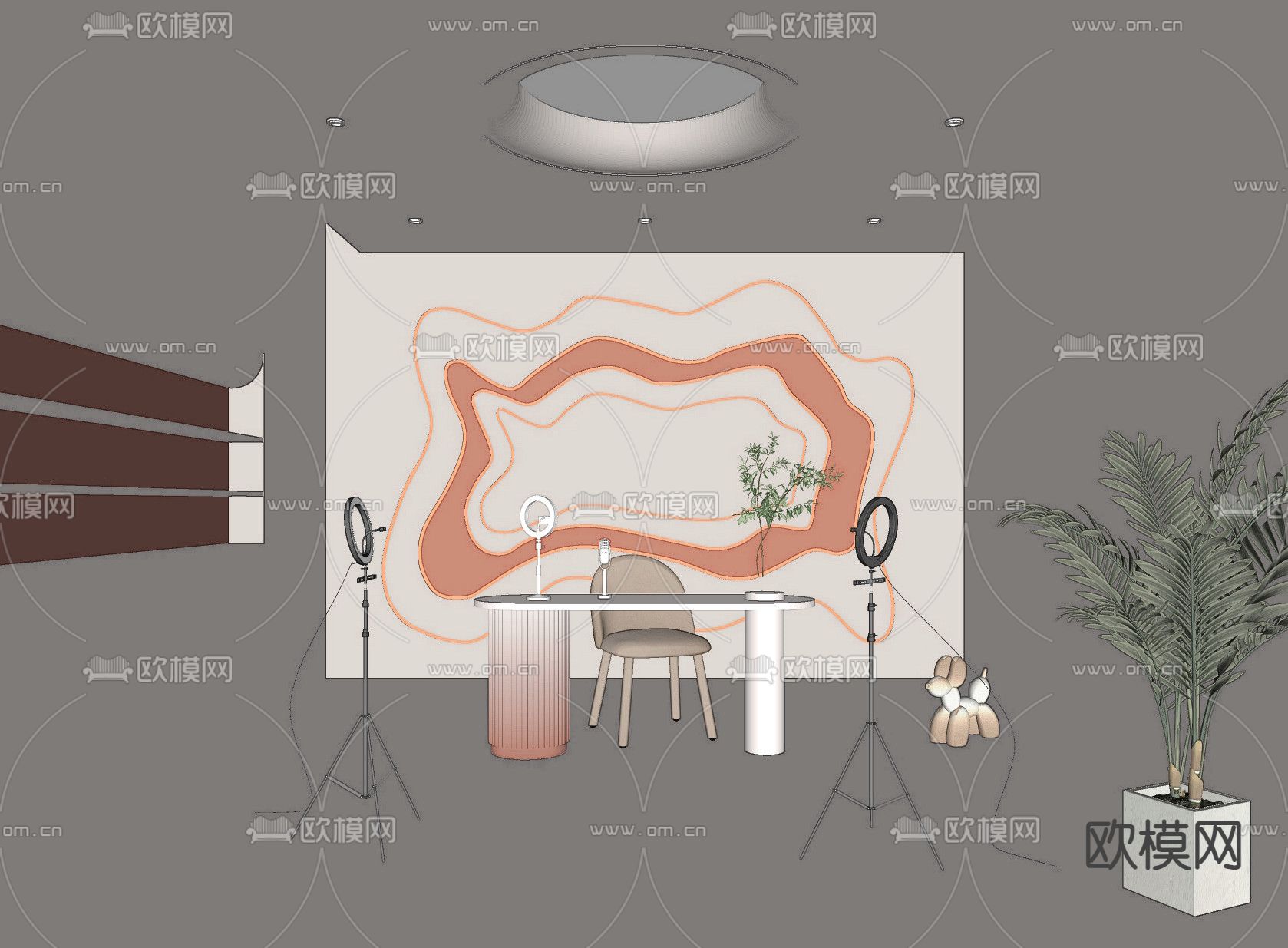 现代直播间su模型下载（渲染图2）