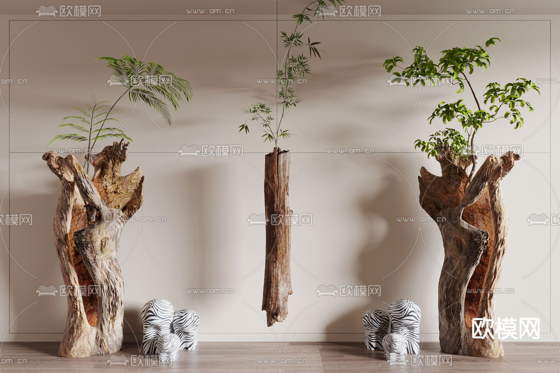 旧木头摆件su模型下载（渲染图1）