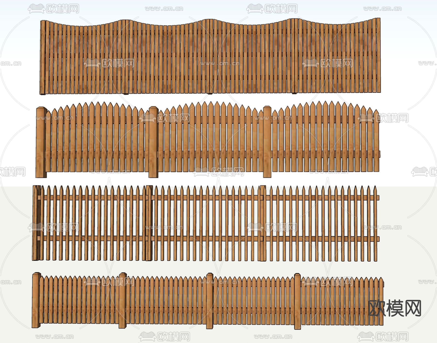 栅栏 栏杆 防腐木围栏 篱笆su模型下载