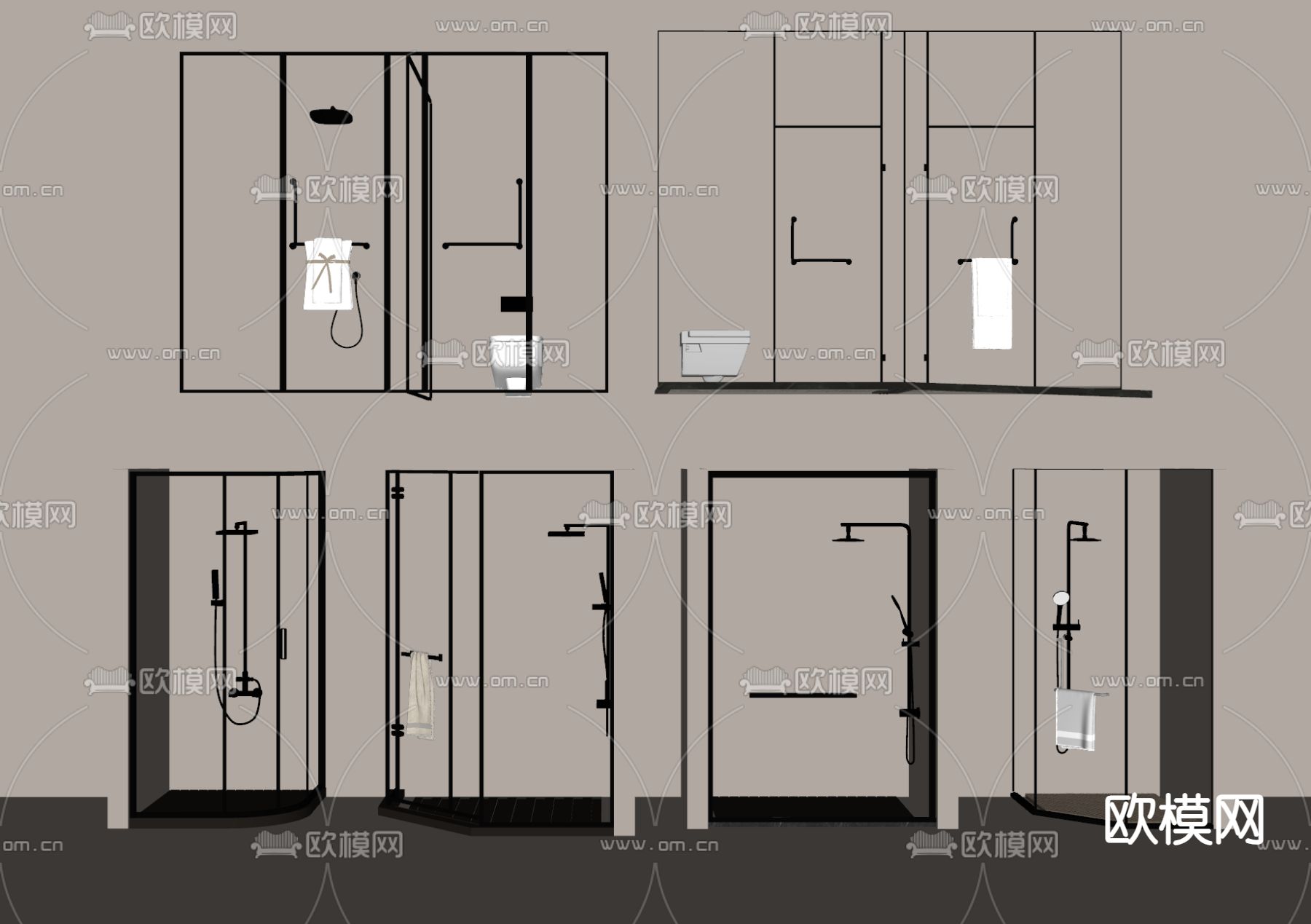 淋浴间 淋浴隔断su模型下载（渲染图2）