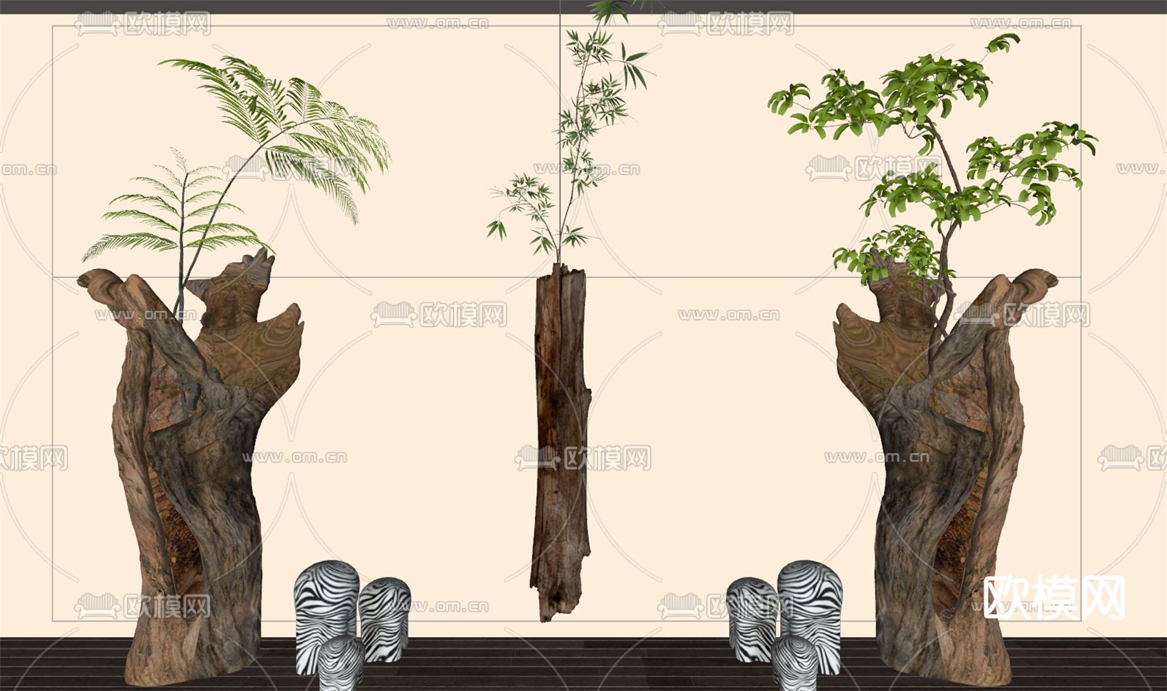 旧木头摆件su模型下载（渲染图2）