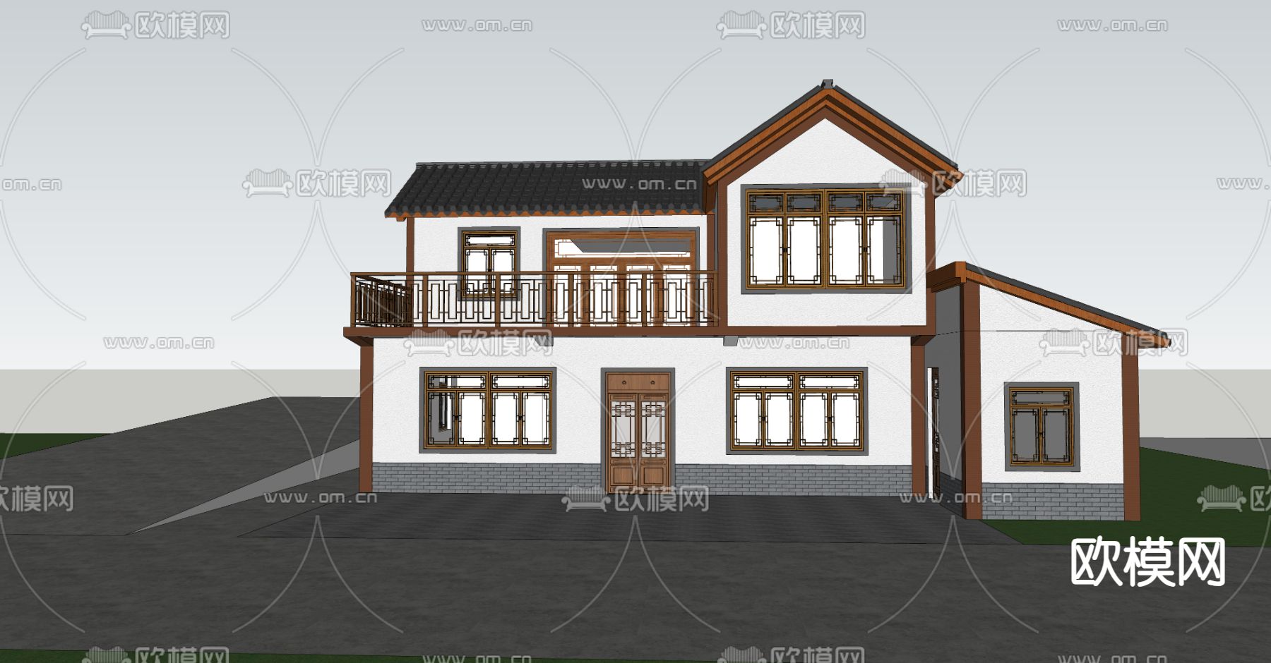 新中式民居民宿su模型下载（渲染图1）