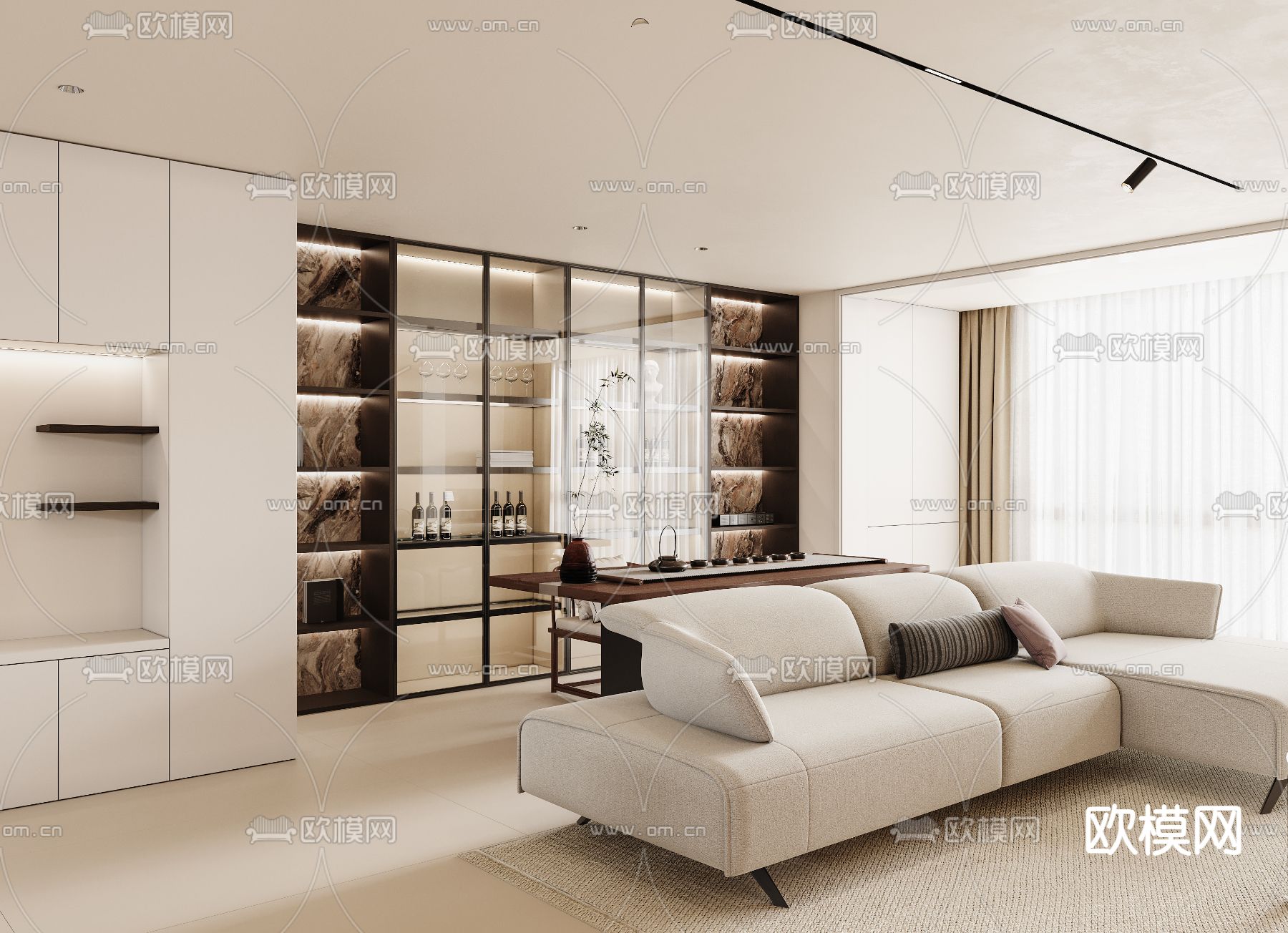 奶油风客餐厅3d模型下载（渲染图4）