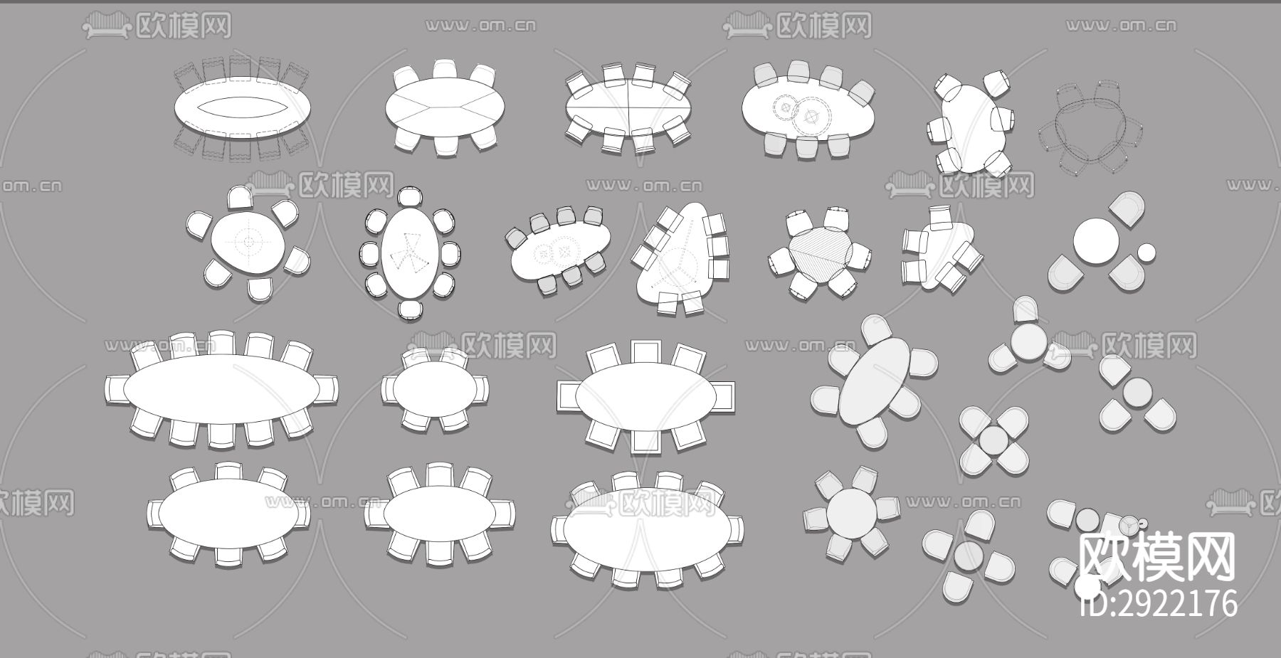椭圆型餐桌cad图库下载（渲染图1）