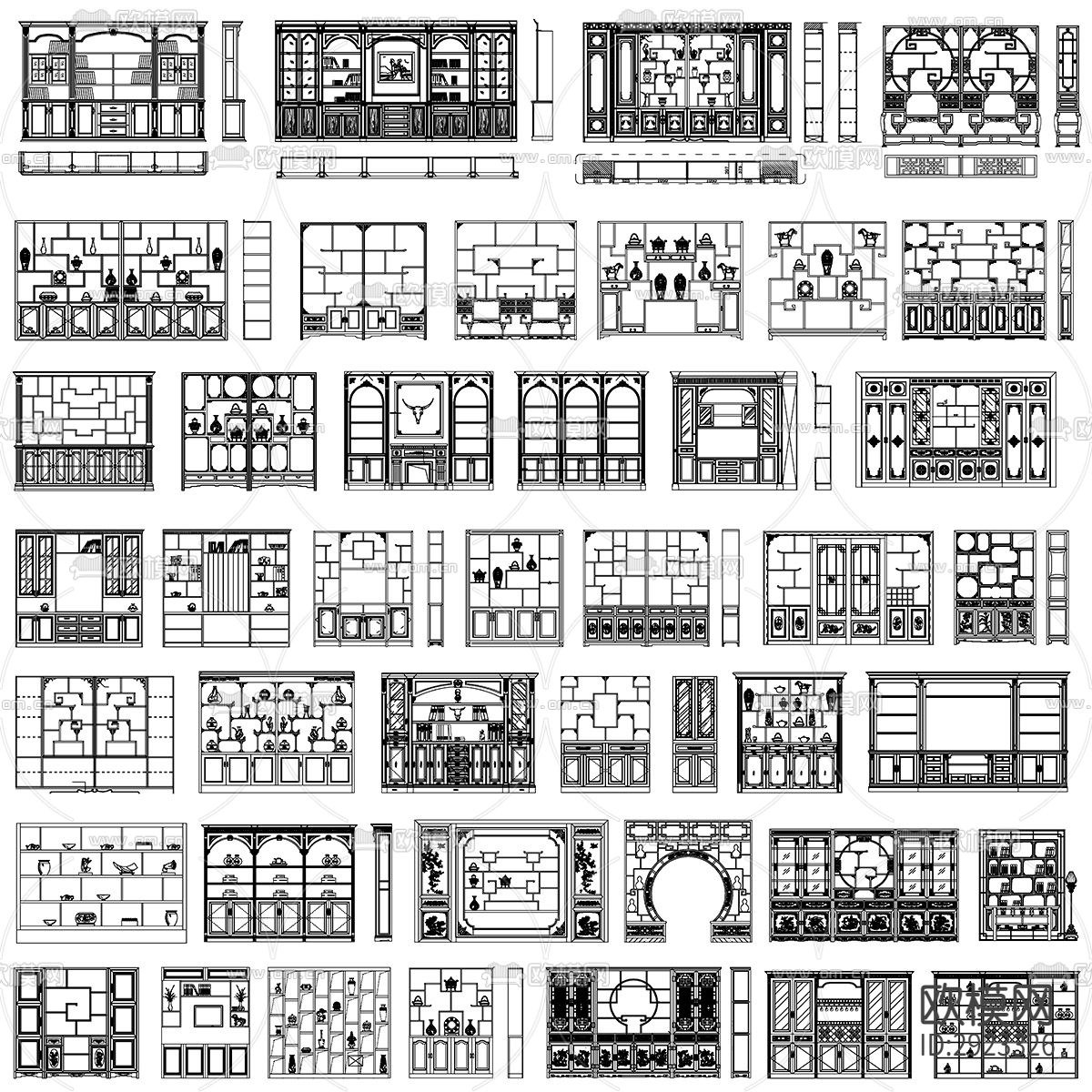 博古架中式柜室内设计素材cad图库下载（渲染图4）