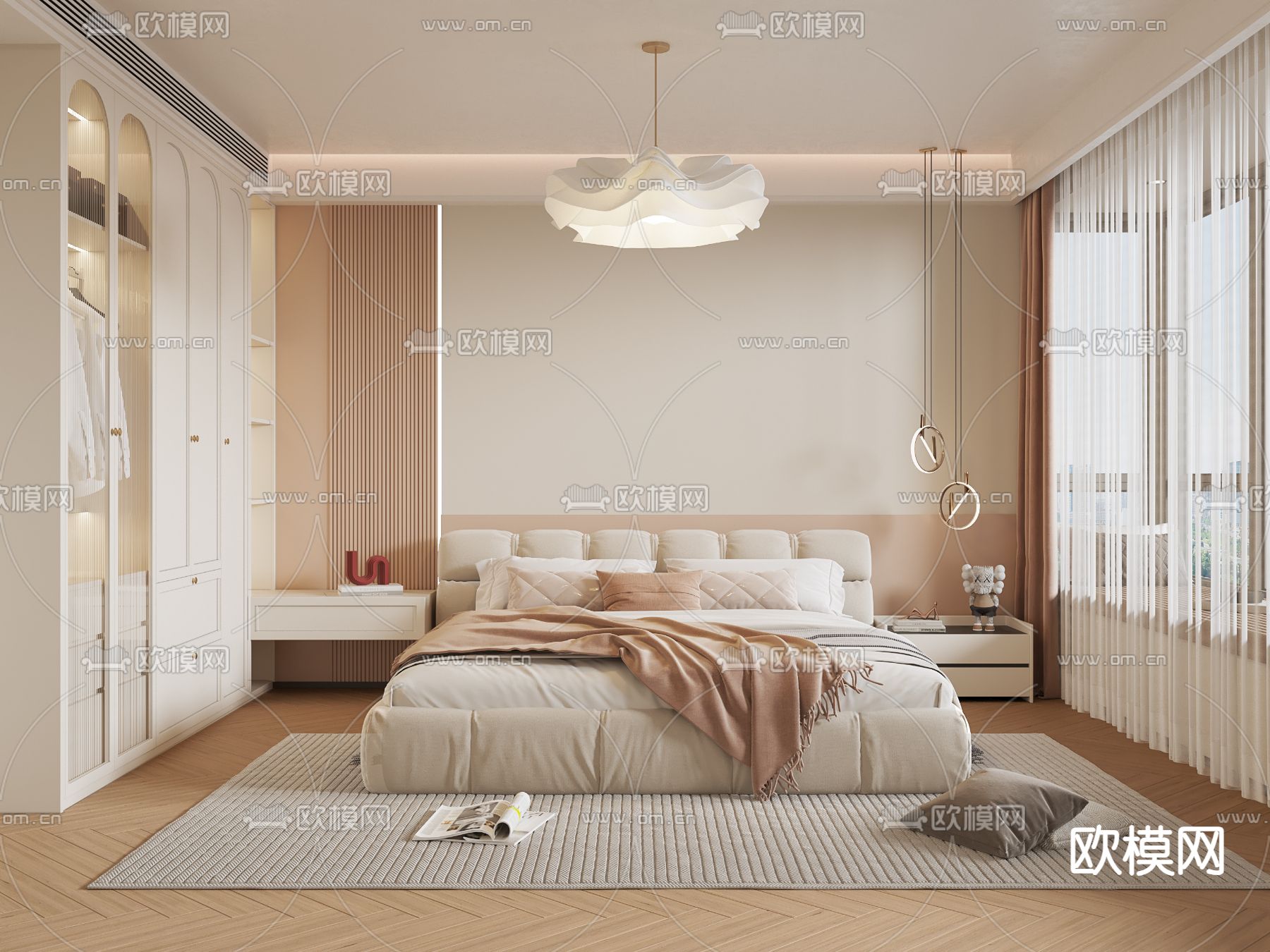 奶油风卧室 主卧 主人房3d模型下载