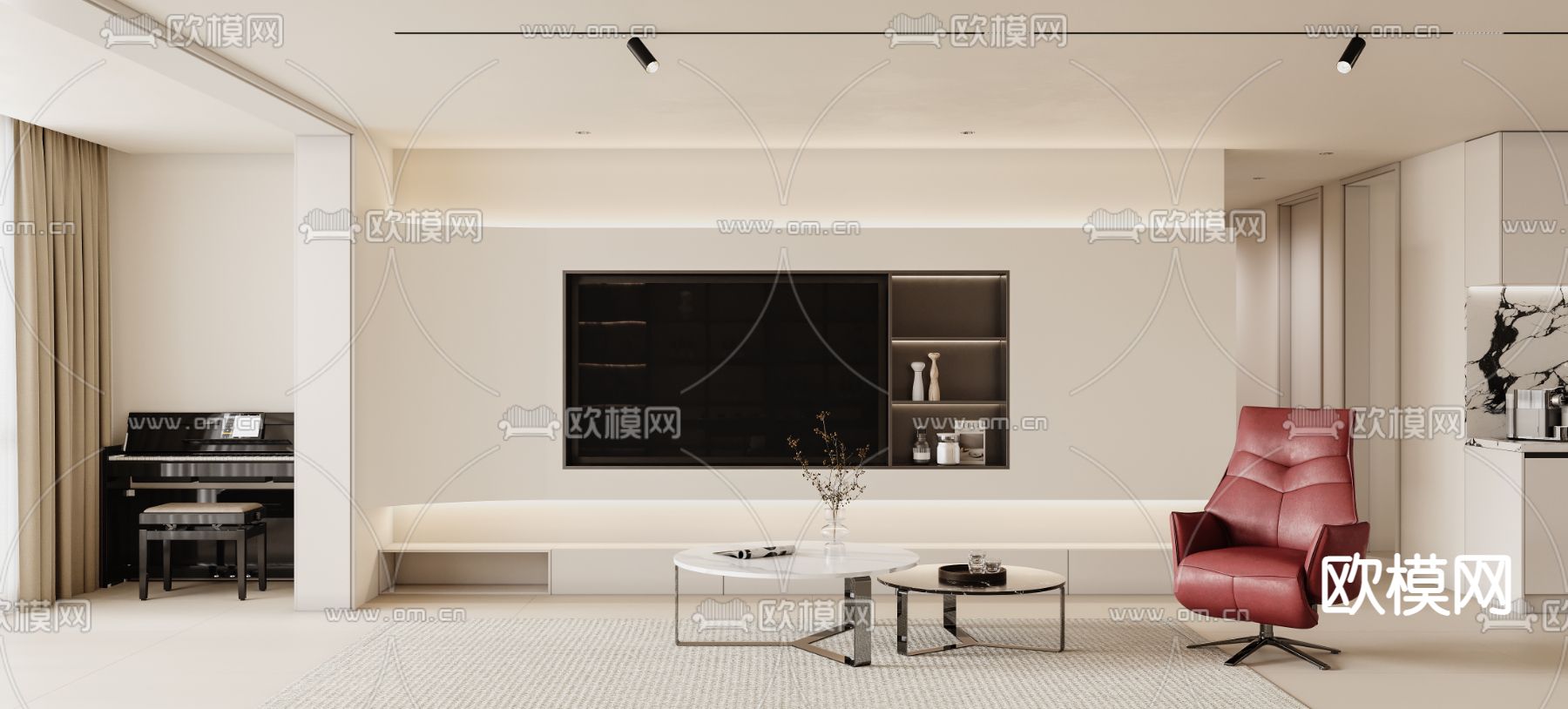 奶油风客餐厅3d模型下载（渲染图5）