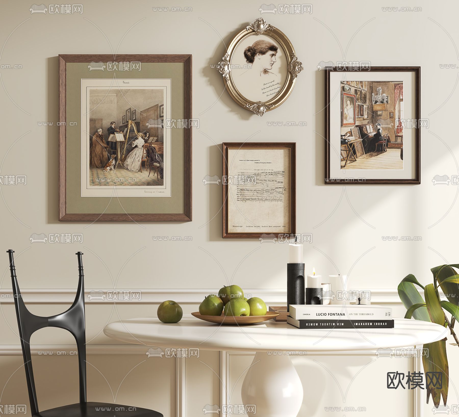中古风装饰画su模型下载（渲染图1）