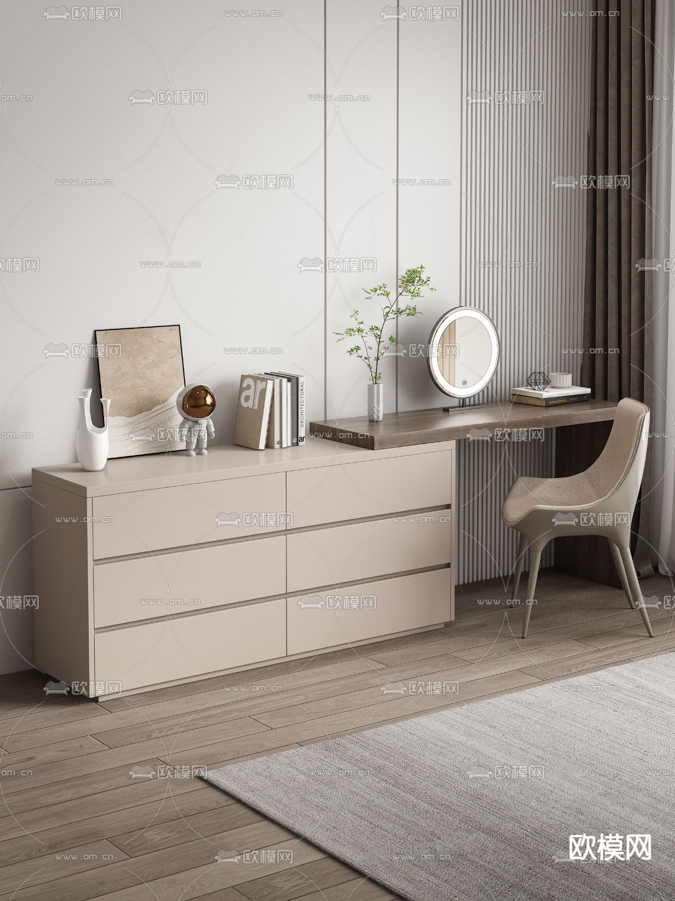 现代梳妆台 化妆台3d模型下载