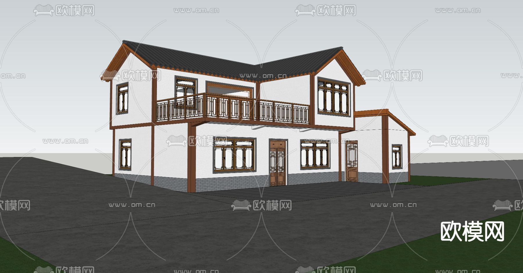 新中式民居民宿su模型下载（渲染图4）