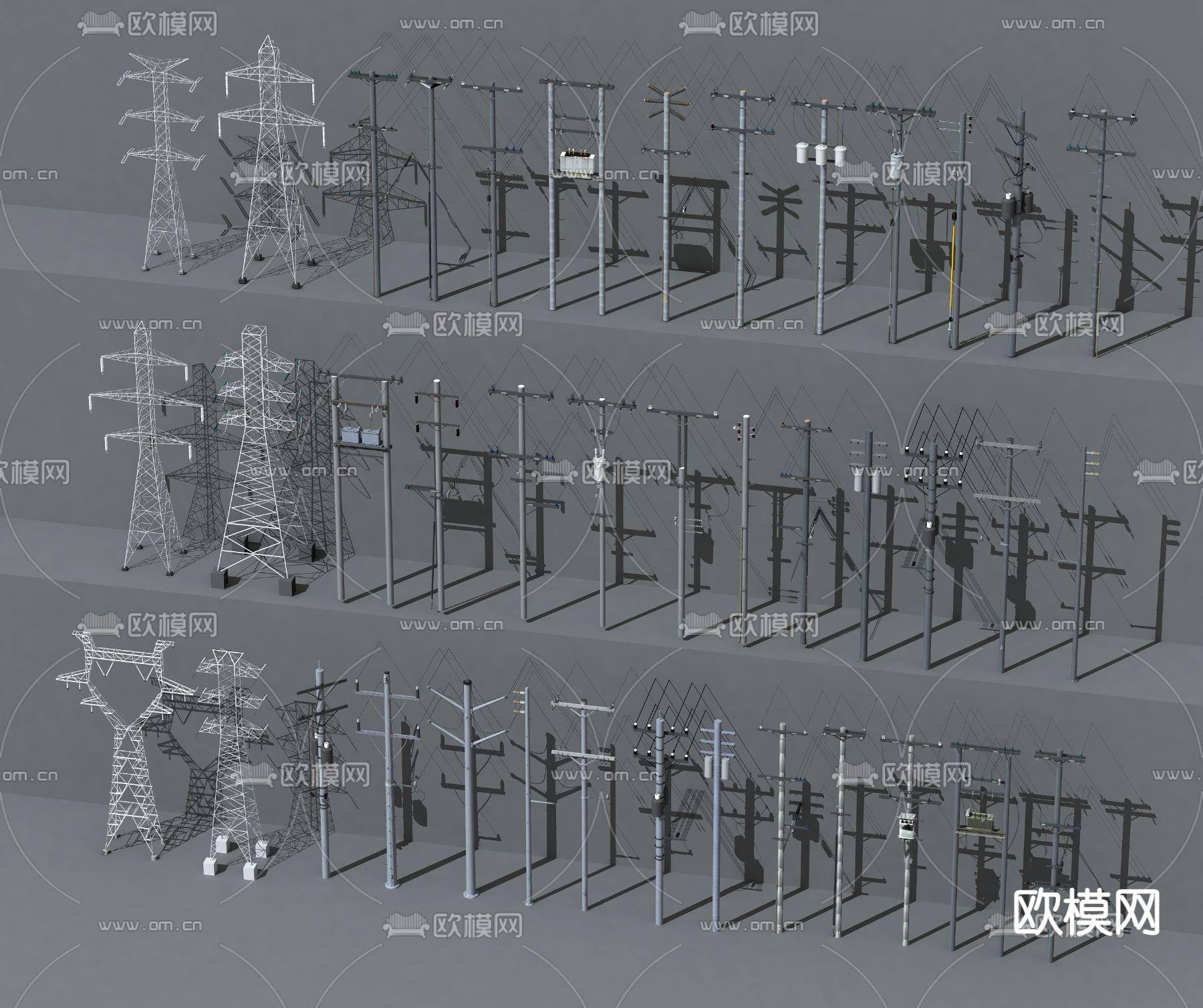 高压塔 信号塔 高压电塔su模型下载（渲染图2）