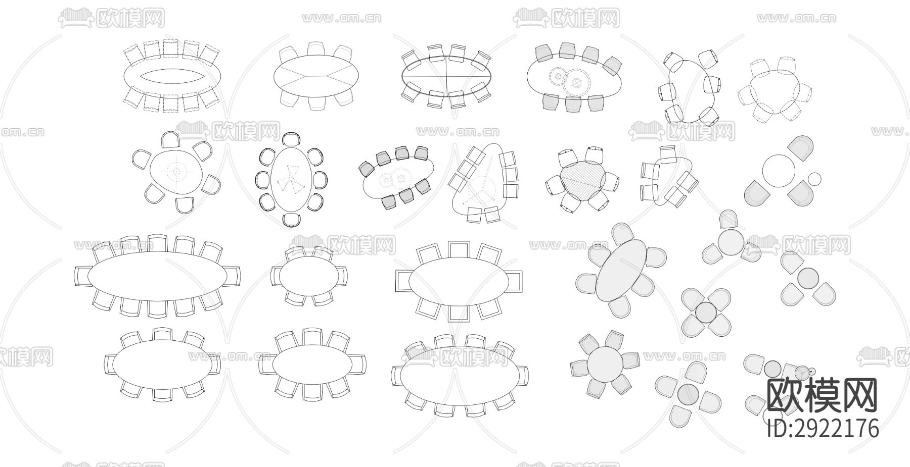 椭圆型餐桌cad图库下载（渲染图2）