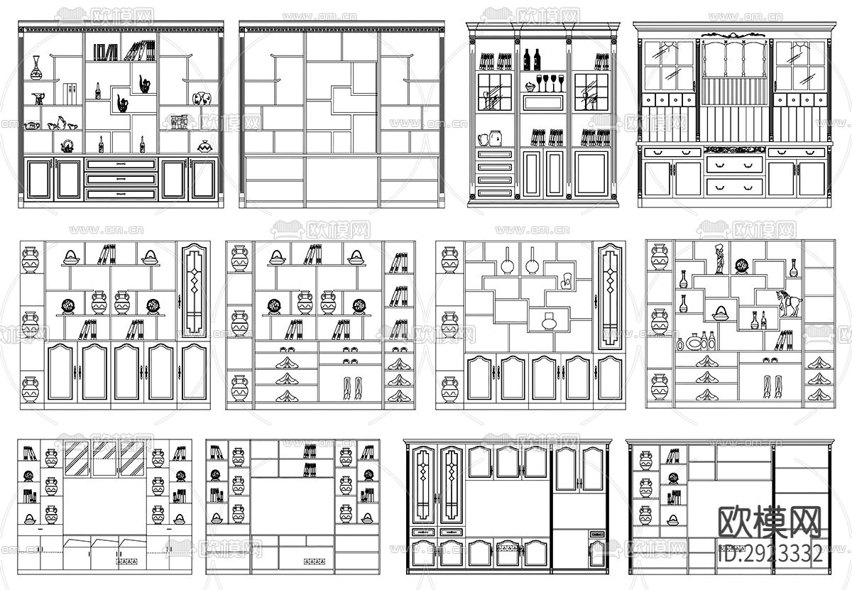 装饰柜书柜设计素材cad图库下载（渲染图3）