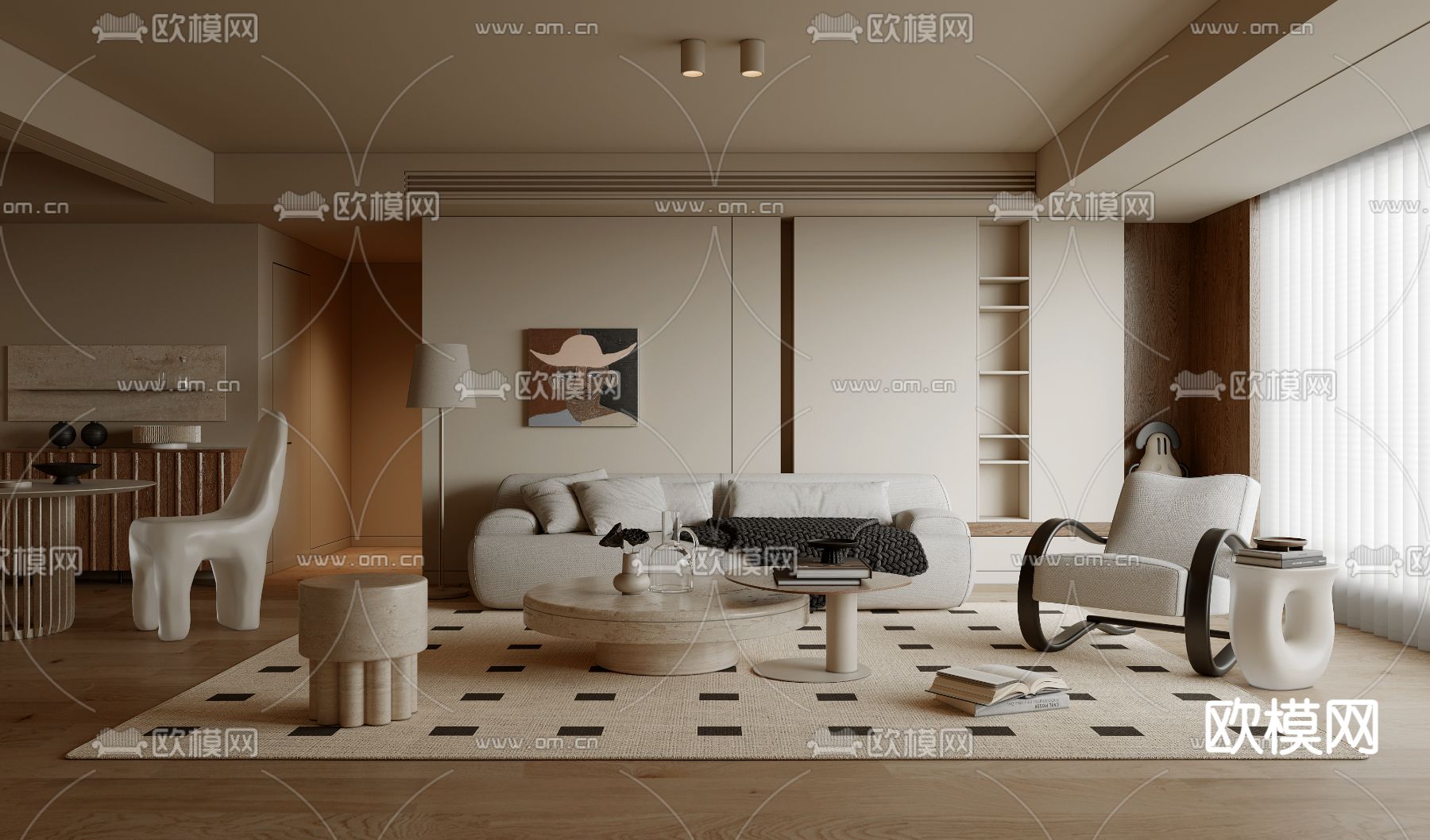 侘寂客厅3d模型下载（渲染图2）