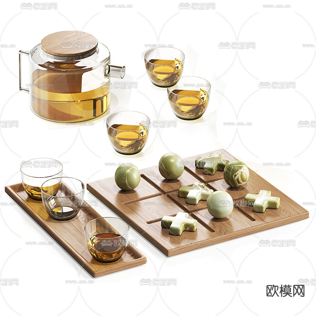 茶具摆件 茶壶 茶杯su模型下载（渲染图1）