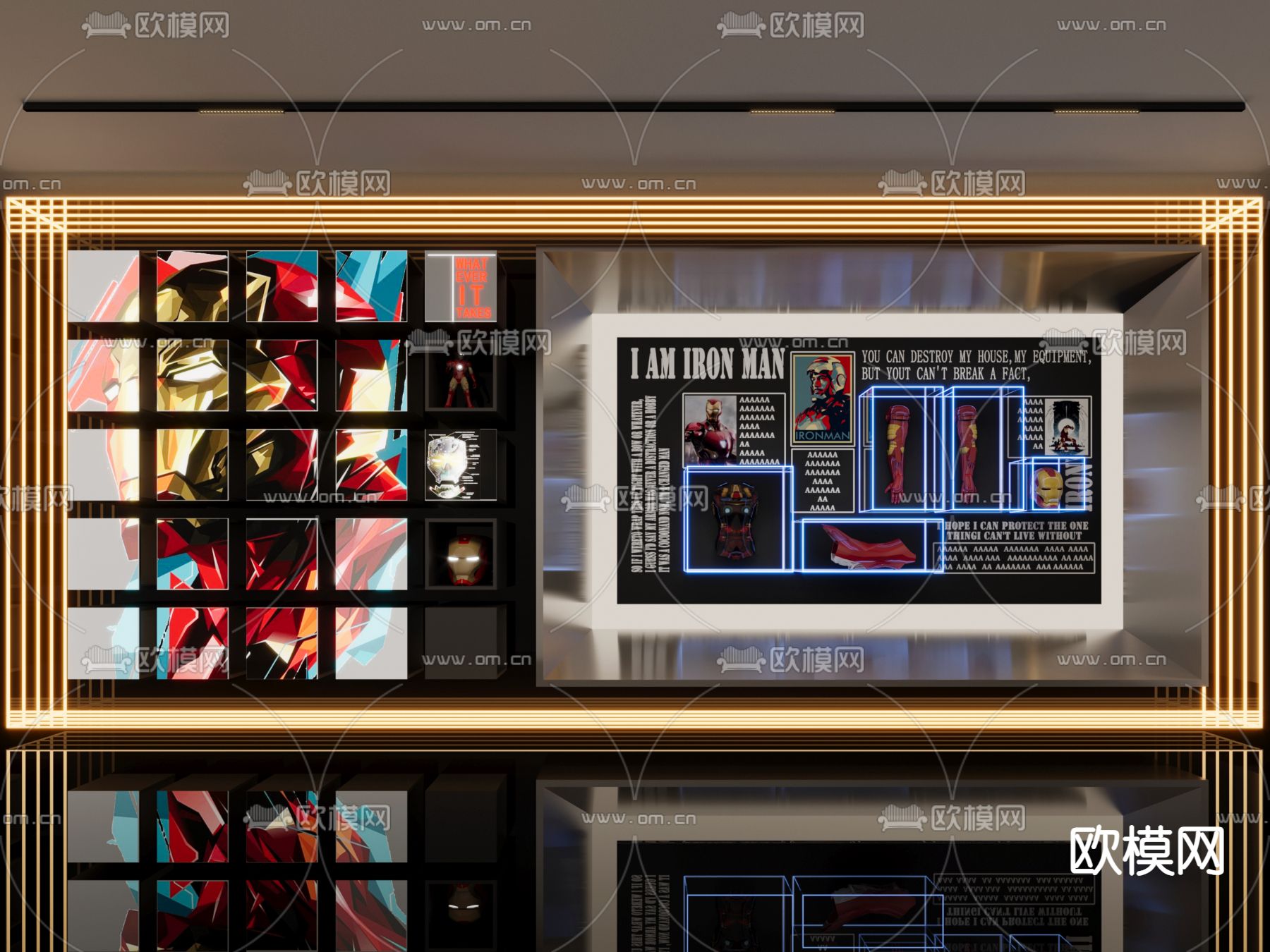 漫威展厅 手办展示墙 橱窗3d模型下载