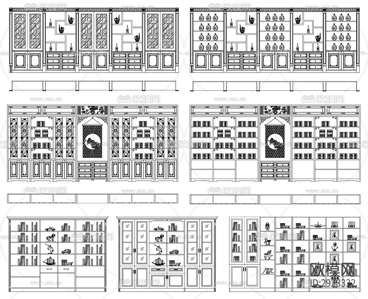 装饰柜书柜设计素材cad图库下载（渲染图7）