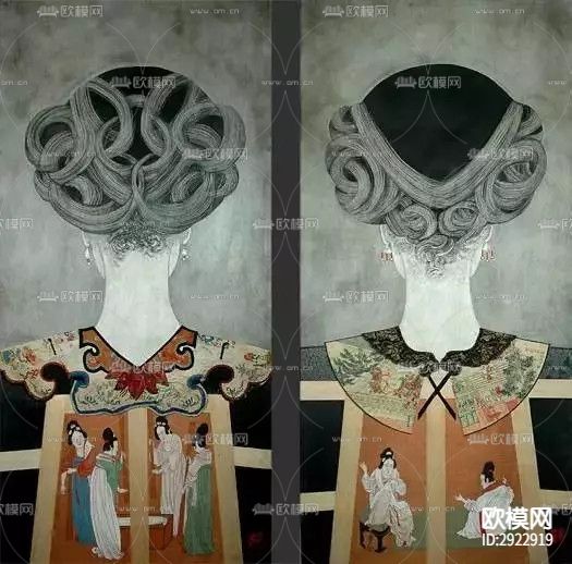 麓幂笔下的女人颈项装饰画贴图下载（渲染图1）