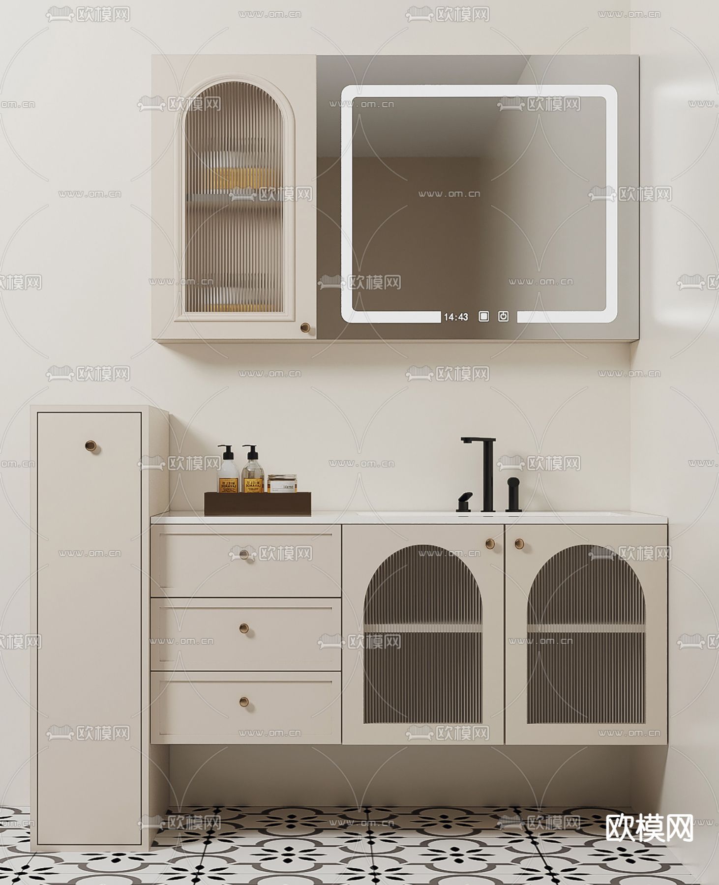 奶油风浴室柜 洗手台 洗手盆3d模型下载