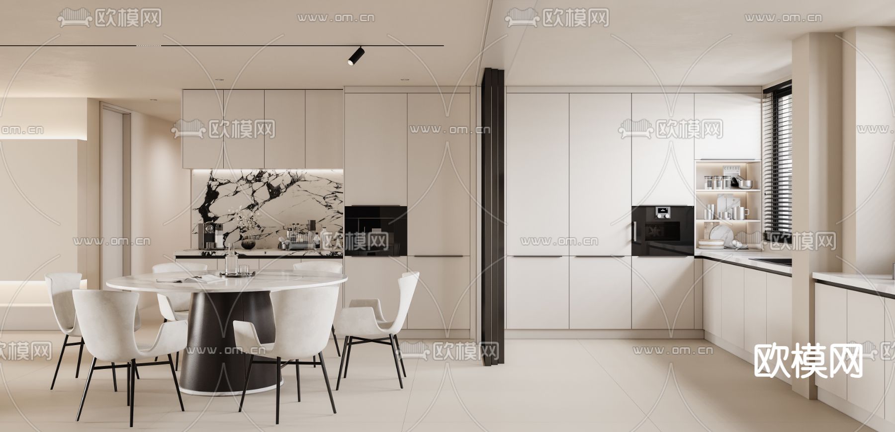 奶油风客餐厅3d模型下载（渲染图6）