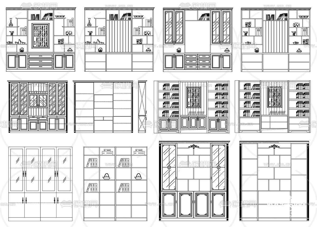 装饰柜书柜设计素材cad图库下载（渲染图4）