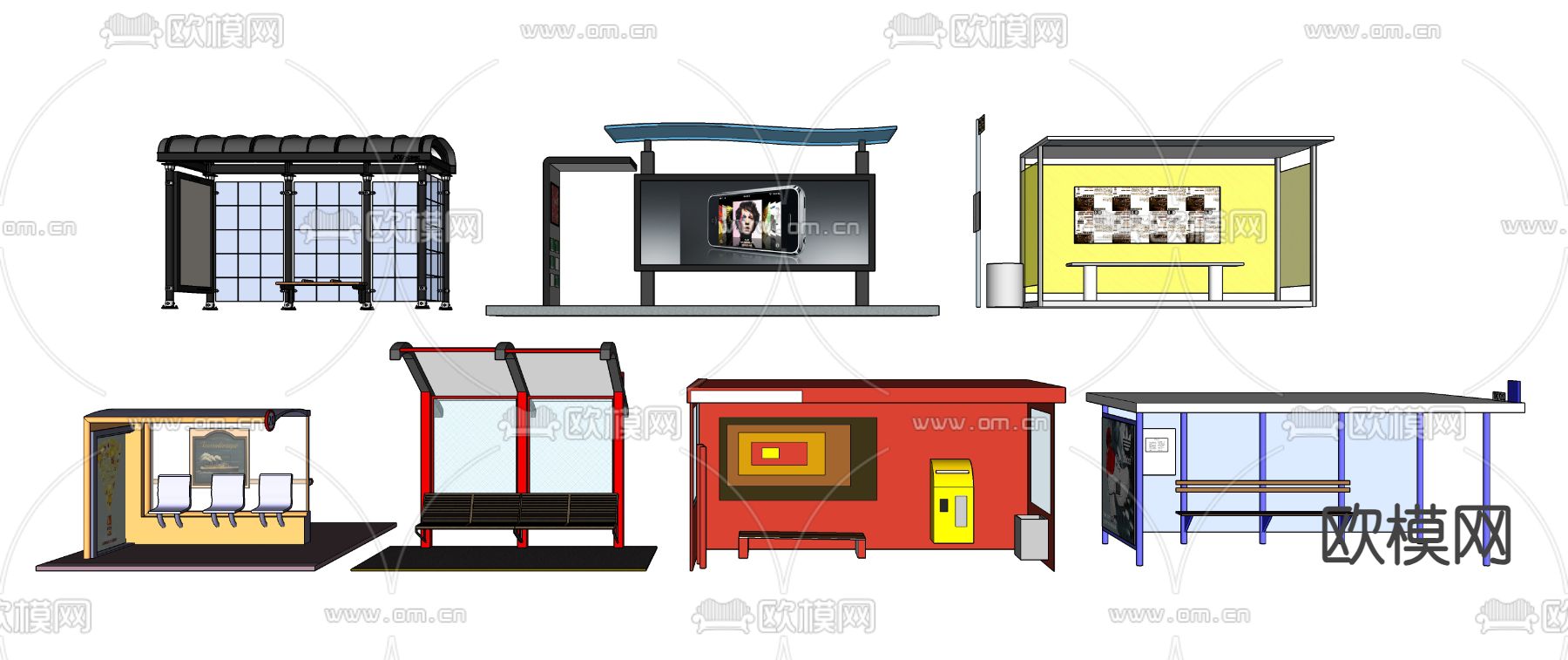 公交亭 候车亭 景观亭su模型下载