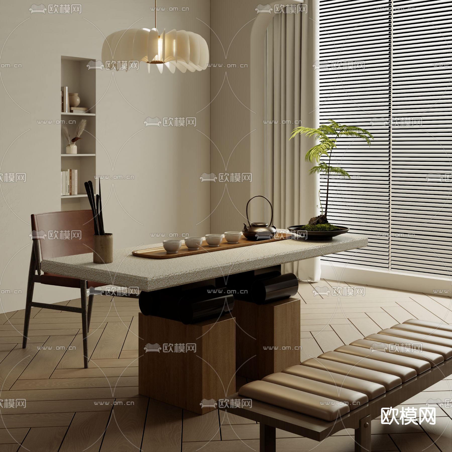 侘寂茶桌 茶台3d模型下载