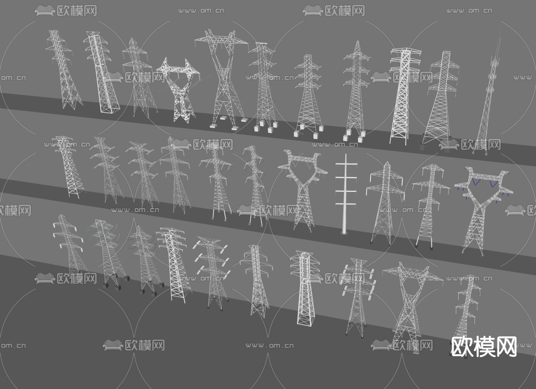 高压塔 信号塔 高压电塔su模型下载（渲染图2）